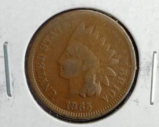 1865 VG Fancy 5 Indian Head Penny Coin