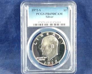 1972 S Silver PCGS PR69DCAM Ike Dollar Coin