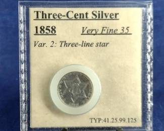 1858 ZVF 35 Three Cent Silver Piece Coin