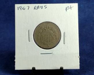 1867 Rays F Shield Nickel Coin