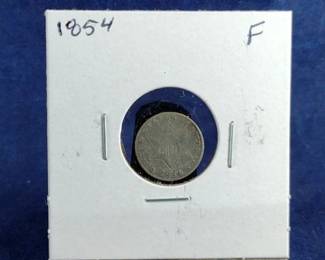 1854 F Three Cent Silver Piece Coin