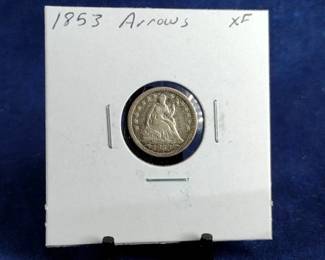 1853 Arrows XF Seated Liberty Half Dime Coin