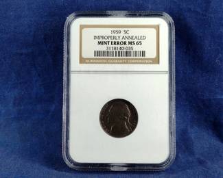1959 NGC Mint Error MS 65 Jefferson Nickel Coin