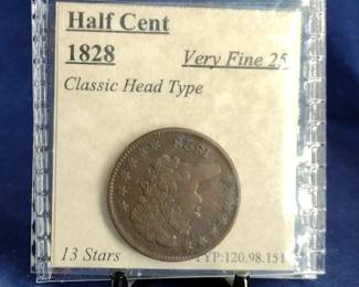 1828 VF25 Half Cent Coin