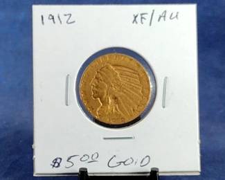 1912 XF AU $5 Gold Indian Coin