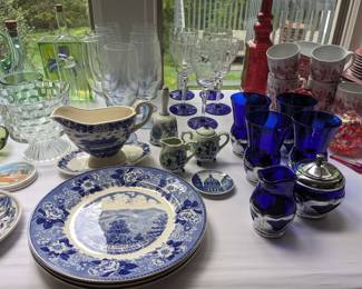 Blue dishes & glassware