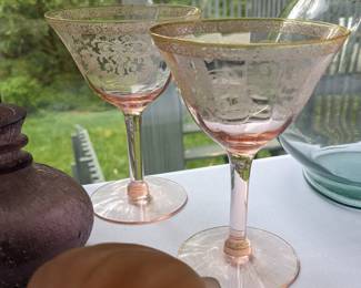 Etched pink depression glass 