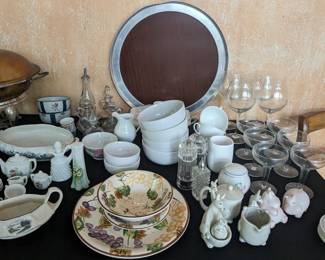 Assorted china dishes & glassware