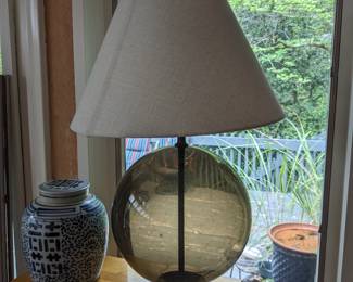 Round glass base table lamp  & ginger jar
