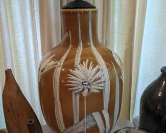 MCM painted floral pottery lamp