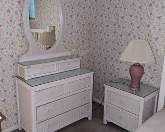 White wicker dresser & nightstand