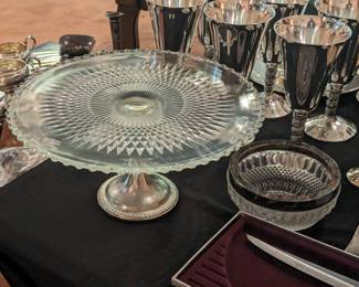 Silverplate & glass footed cake stand