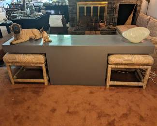Vintage console / sofa table with two ottomans