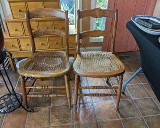 Wood caned chairs