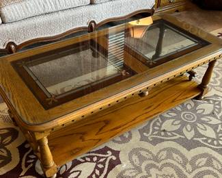 Vintage coffee and end table with glass inserts