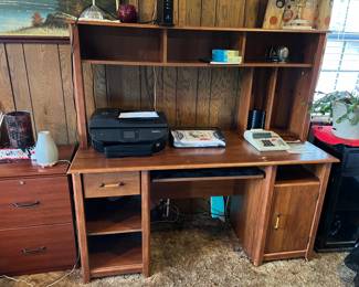 Wood desk and filing cabinet