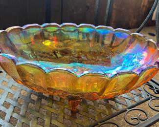 Amber carnival glass bowl