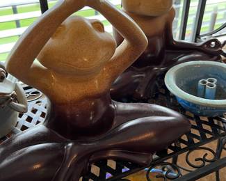 Ceramic yoga frog statues