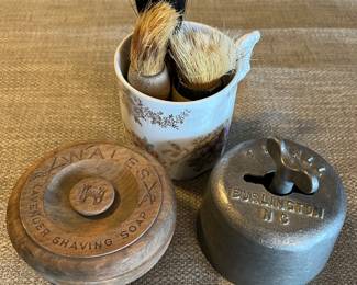 Antique shaving items and butter press