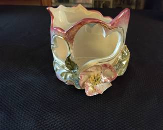 Blue Sky Clayworks Heather Goldminc Oval Candle Jar Holder Roses