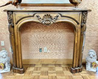 Hand carved pine fireplace mantle from Valencia, Spain