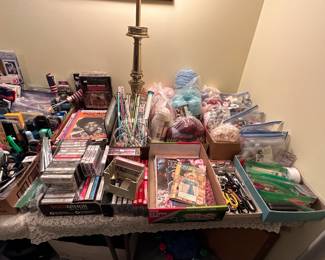 cassette tapes, knitting supplies