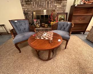 Vintage velvet chairs and MCM coffee table