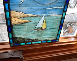 Hand painted Stained leaded glass panel - Signed John Vanderburgh (Michigan artist) 1972 
