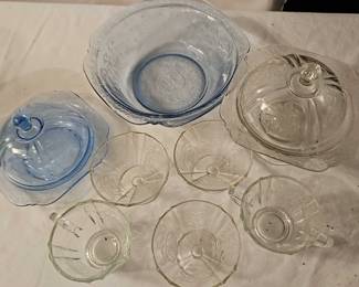 Blue And Clear Depression Glass