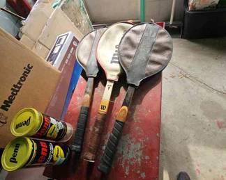 3 Wooden Wilson Tennis Rackets