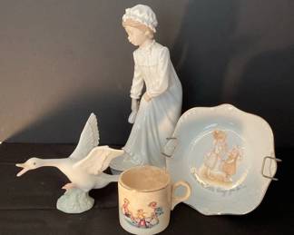 Lladro Girl With Bush and Swan, Holly Hobby Plate, Childs Cup