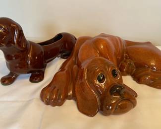 Vintage Brown Ceramic Daschound Planter, Hound Dog Ceramic Statue