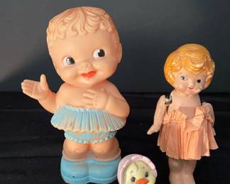 1950s Rubber Squeak Doll, Vintage Porcelain Doll, Baby Duck