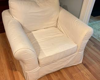 POTTERY BARN CHAIR WITH WASHABLE COVERS.  2 OF THESE PLUS AN OTTOMAN.