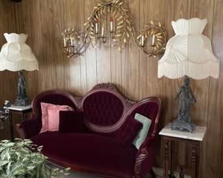 Antique velvet sofa from Bret Harte Hotel in Grass Valley