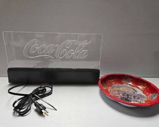 #2188 • Coca-Cola Light Up Sign and Tin Bowl
