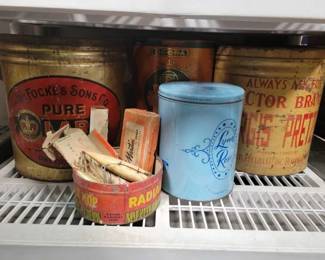 #2248 • (5) Tin Containers and Fishing Lures
