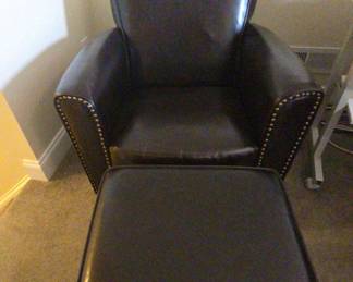 Dark Brown Vinyl Chair With Matching Ottoman