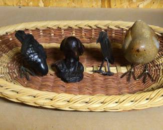 Basket Of Bird Figurines