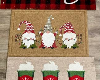 (3) Holiday Door Mats - Cup Of Cheer, Gnomes, & Merry 