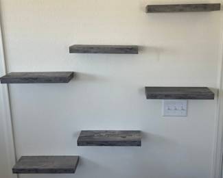 6 Grey Faux Wood 16" Floating Wall Shelves