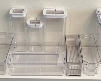 Assorted Clear Plastic Handled Organizers And Cannisters 
