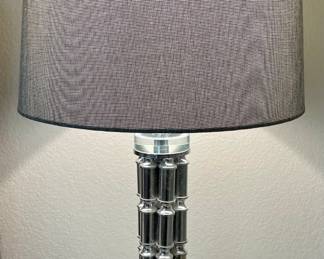 Silver And Clear Resin Table Lamp With Grey Shade Works