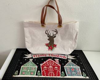 Reindeer Tote Bag With Leather Handle & Outdoor Christmas Door Mat