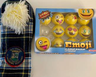 St. Andrews Scotland Old Horse Golf Club Cover, Set Of emoji Golf Balls With One Missing