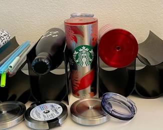Assorted Hot And Cold Drink Cups - Starbucks, Manna, Straws, Plastic Holders, And More