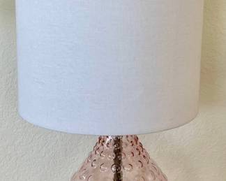 20" Pink Bubble Glass Lamp With White Shade