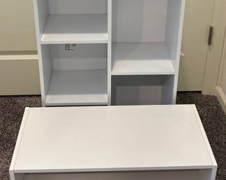 White Veneer Cubby Shelf With Matching Closet Shoe Stand