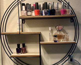 19.5" Round 4 Tier Accent Shelf With Assorted Perfumes And Nail Polishes