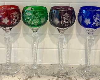 Set Of 4 8.25" Antique Czech Cut To Clear Bohemian Art Glass Goblets
